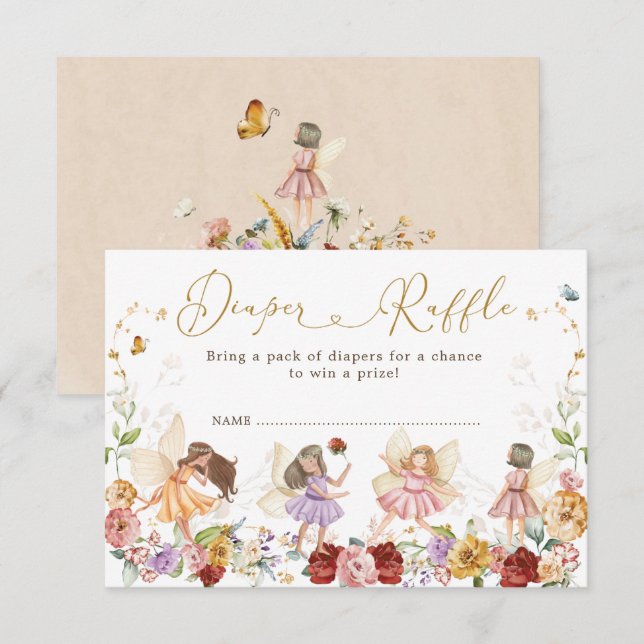 Magical Fairy Garden Flowers Baby Diaper Raffle Enclosure Card (Front/Back)
