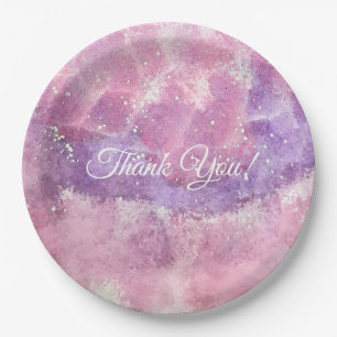 Magical Fairy Garden Watercolor Pink Purple Thank Paper Plates