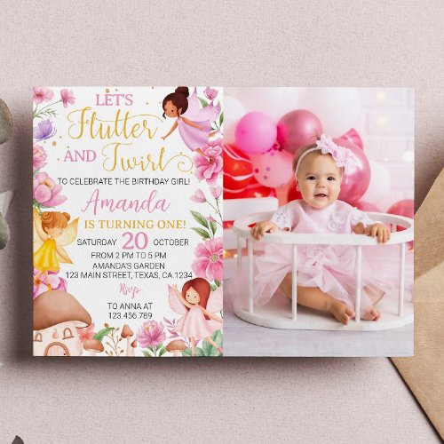 Magical Fairy Girl 1st Birthday Invitation