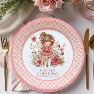 Magical Fairy Girl 3rd Birthday Blush Floral paper Plates