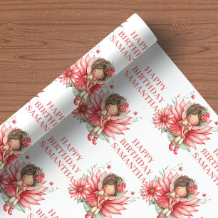 Magical Fairy Girl 3rd Birthday Blush Floral wrapp Wrapping Paper