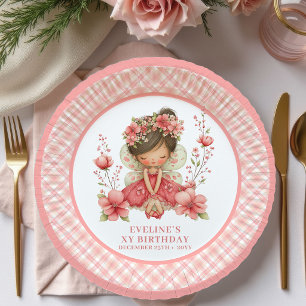 Magical Fairy Girl 3rd Birthday Pink Floral paper Plates