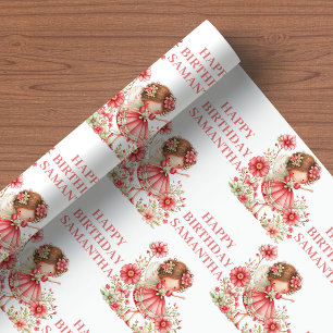 Magical Fairy Girl Blush Floral Birthday Wrapping Paper