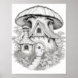Magical Fairy Houses Adult Coloring Poster