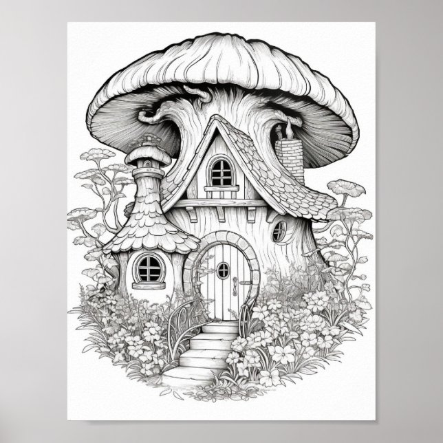 Magical Fairy Houses Adult Coloring Poster (Front)