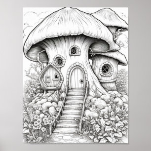 Magical Fairy Houses Adult Coloring Poster