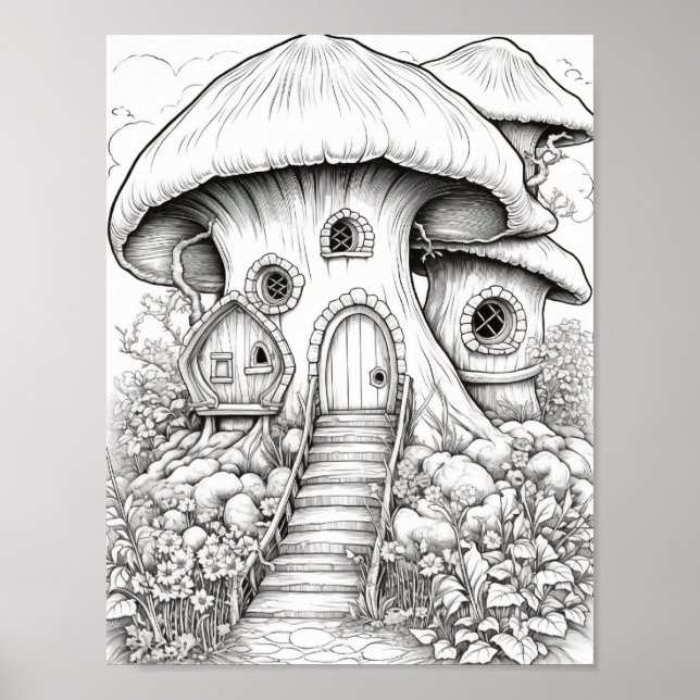 Magical Fairy Houses Adult Coloring Poster (Front)