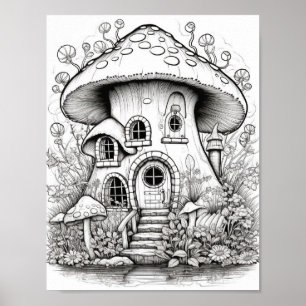 Magical Fairy Houses Adult Coloring Poster