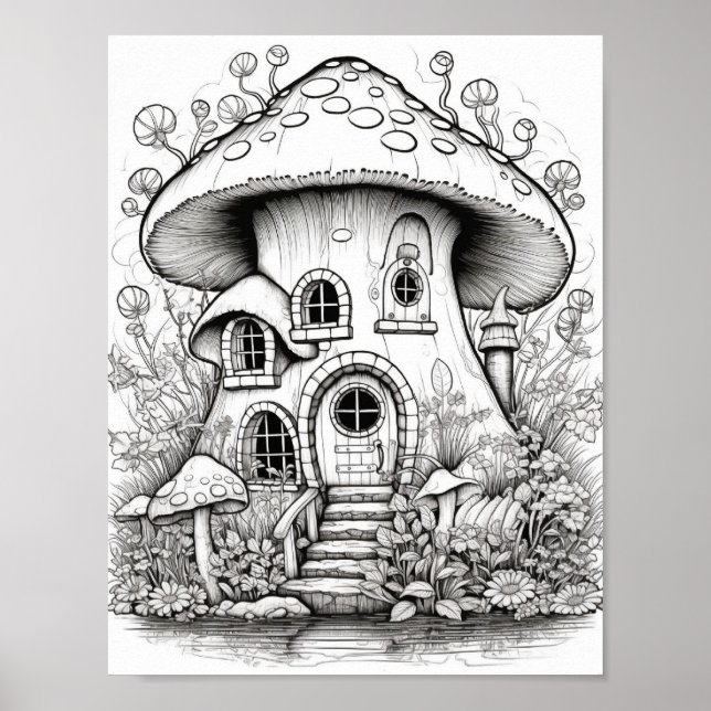 Magical Fairy Houses Adult Coloring Poster (Front)
