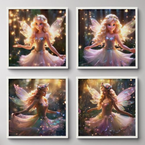 Magical fairy iridescent wings night forest photo tiles 