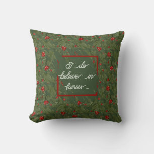 Magical Fairy Leaves & Red Toadstools Watercolour Throw Pillow