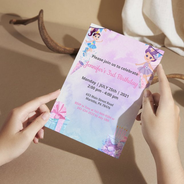 Magical Fairy Mermaid Birthday Watercolor Purple Invitation (Creator Uploaded)