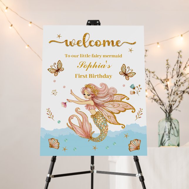 Magical Fairy Mermaid Girl's Birthday Party Foam Board (In Situ (Stand))