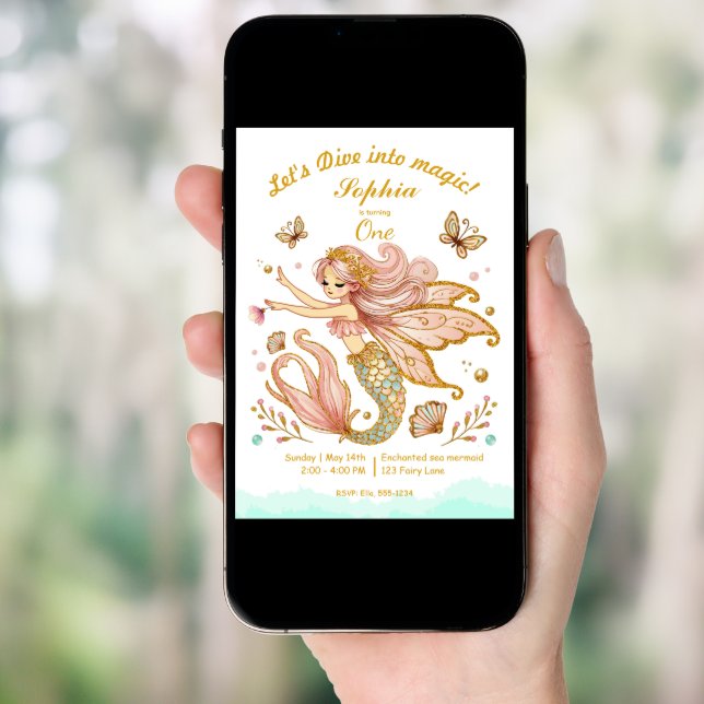 Magical Fairy Mermaid Girl's Birthday Party Invitation (Front Digital)