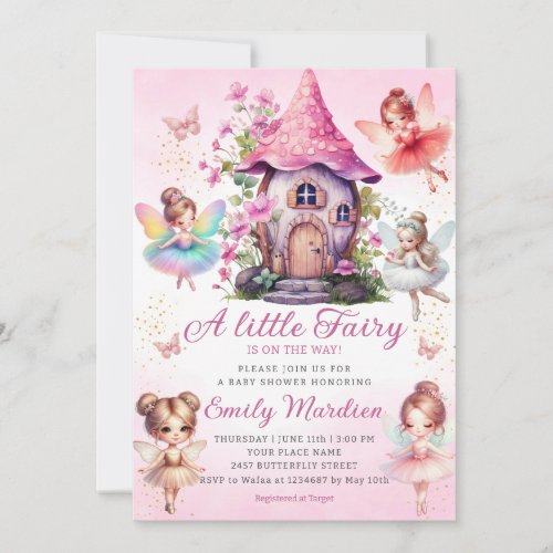 Magical Fairy Pink Blush Floral Garden Baby Shower Invitation