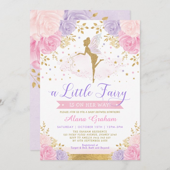 Magical Fairy Pink Blush Purple Floral Baby Shower Invitation Zazzle Com