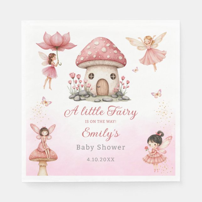 Magical Fairy Pink cute Floral Garden Baby Shower Napkins (Front)