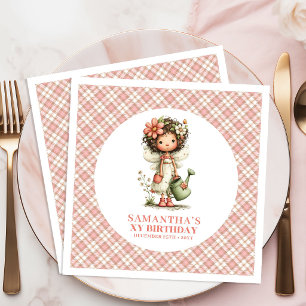 Magical Fairy Pink Floral 3rd Birthday Party Paper Dinner Napkins