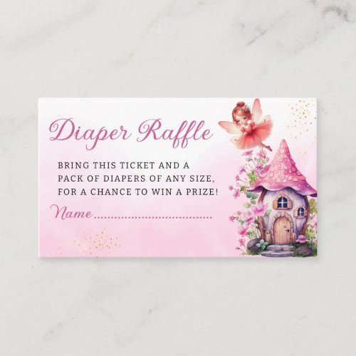 Magical Fairy Pink Floral Garden Diaper Raffle  Enclosure Card