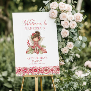 Magical Fairy Pink Flowers 4th Birthday Welcome   Poster