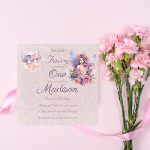 Magical Fairy Pink pastel One Birthday Invitation