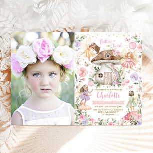 Magical Fairy Pink Purple Floral Birthday Photo Invitation