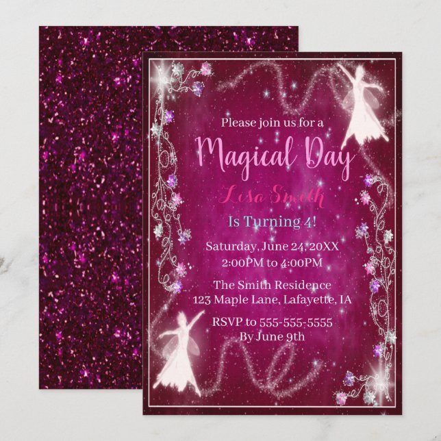 Magical Fairy Pink Starry Night Birthday Party Invitation (Front/Back)