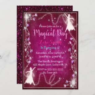 Magical Fairy Pink Starry Night Birthday Party Invitation