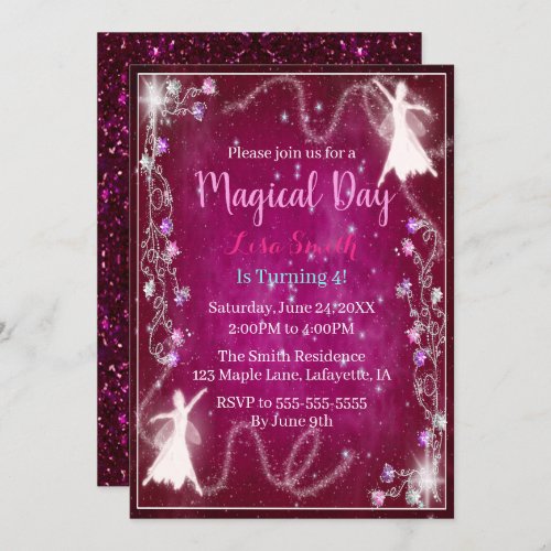 Magical Fairy Pink Starry Night Birthday Party Invitation