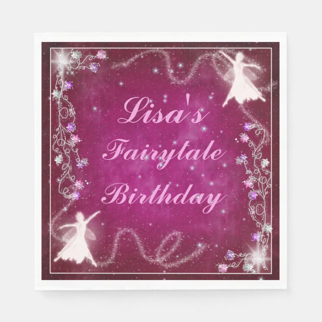 Magical Fairy Pink Starry Night Birthday Party Napkins (Front)