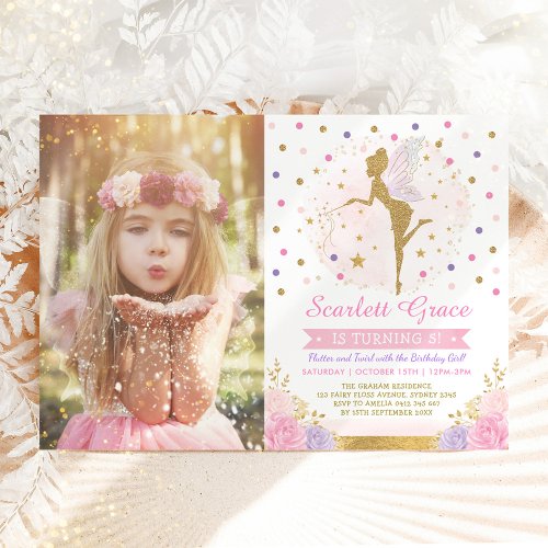 Magical Fairy Pixie Dust Floral Confetti Birthday Invitation