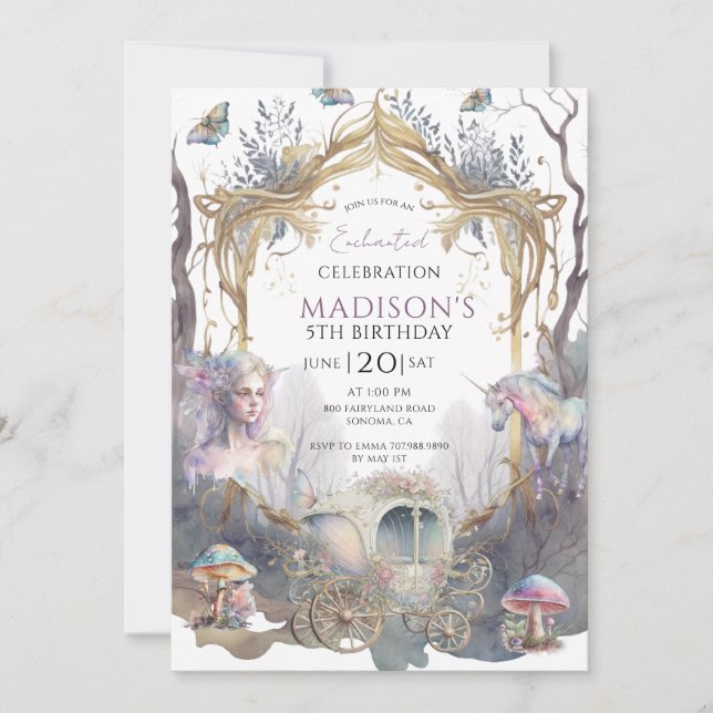 Magical Fairy Pixie Fairytale 5th Birthday Party Invitation (Front)