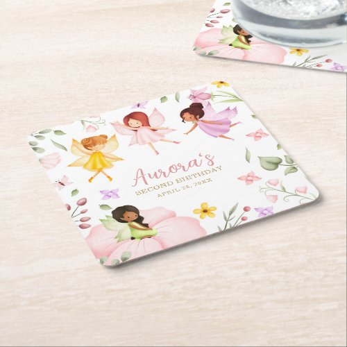Magical Fairy Princess Enchanted Garden Birthday Square Paper Coaster