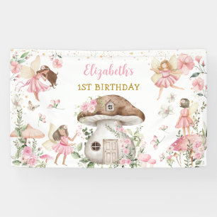 Magical Fairy Princess Pink Flower Girl Birthday Banner