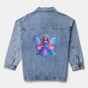 Magical Fairy Princess with Glowing Butterfly Wing Denim Jacket