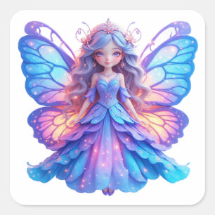 Magical Fairy Princess with Glowing Butterfly Wing Square Sticker