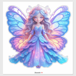 Magical Fairy Princess with Glowing Butterfly Wing Sticker