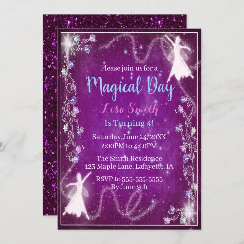 Magical Fairy Purple Starry Night Birthday Party Invitation