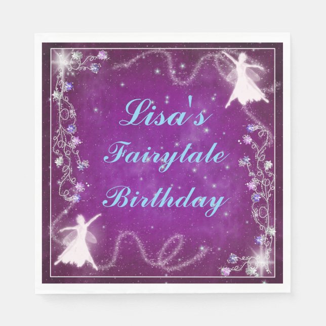 Magical Fairy Purple Starry Night Birthday Party Napkins (Front)