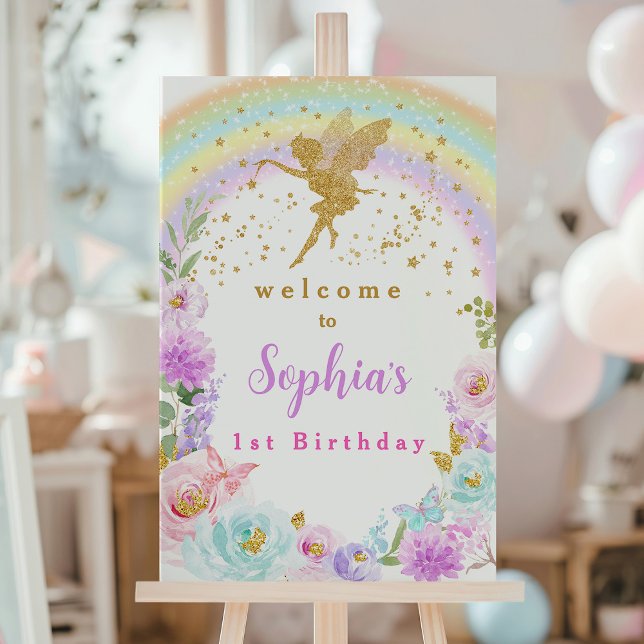 Magical Fairy Rainbow Floral Birthday Welcome Sign (Creator Uploaded)