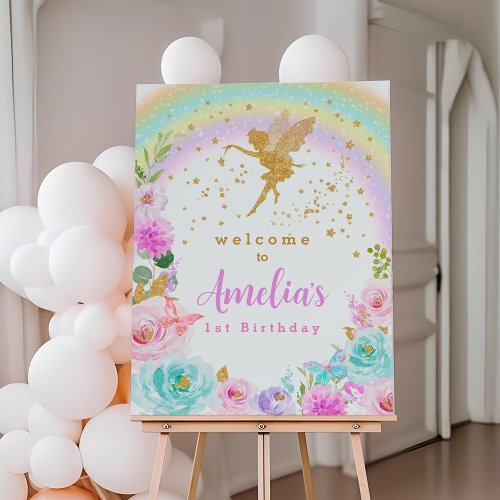 Magical Fairy Rainbow Floral Birthday welcome sign