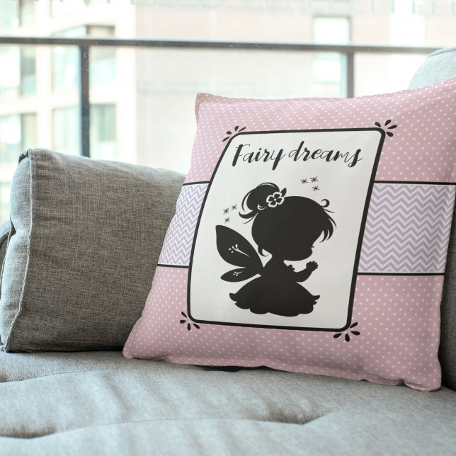 Magical Fairy Silhouette: Pink Polka Dot Delight Throw Pillow (Magical Fairy Silhouette: Pink Polka Dot Delight Throw Pillow)