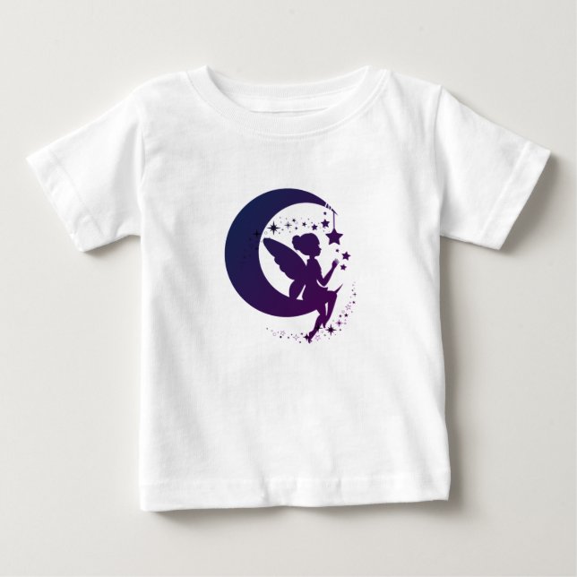 Magical Fairy Silhouette Sitting on Moon Baby T-Shirt (Front)