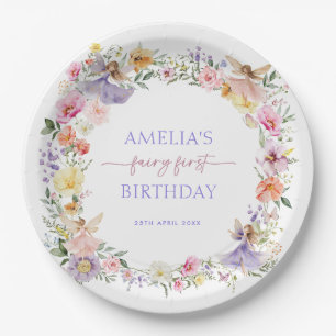 Magical Fairy Spring Flowers 1st Birthday Party Paper Plates