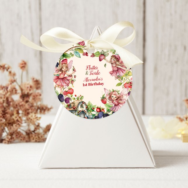 Magical Fairy Strawberry Garden Pixie 1st Birthday Classic Round Sticker (Creator Uploaded)