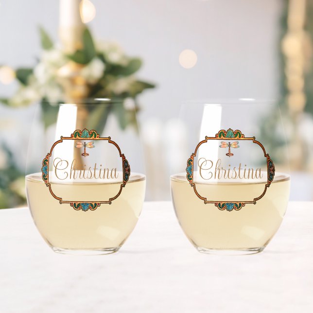 Magical Fairy Tale Fantasy Personalized Stemless Wine Glass (Insitu (Wedding))