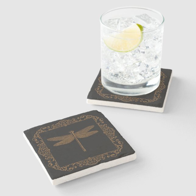 Magical Fairy Tale Fantasy Steampunk Dragonfly Stone Coaster (Side)