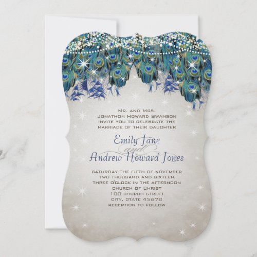 Magical Fairy Tale Lights Navy Turquoise Peacock Invitation