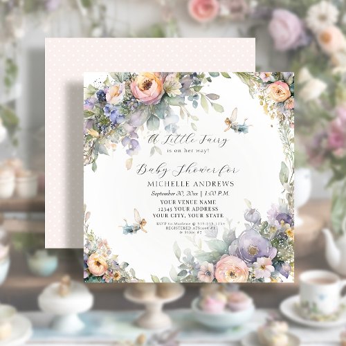 Magical Fairy Tea Party Floral Girl Baby Shower Invitation