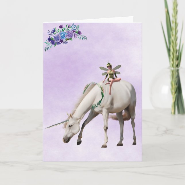 Magical Fairy Unicorn Purple Black Greeting Note Card (Front)